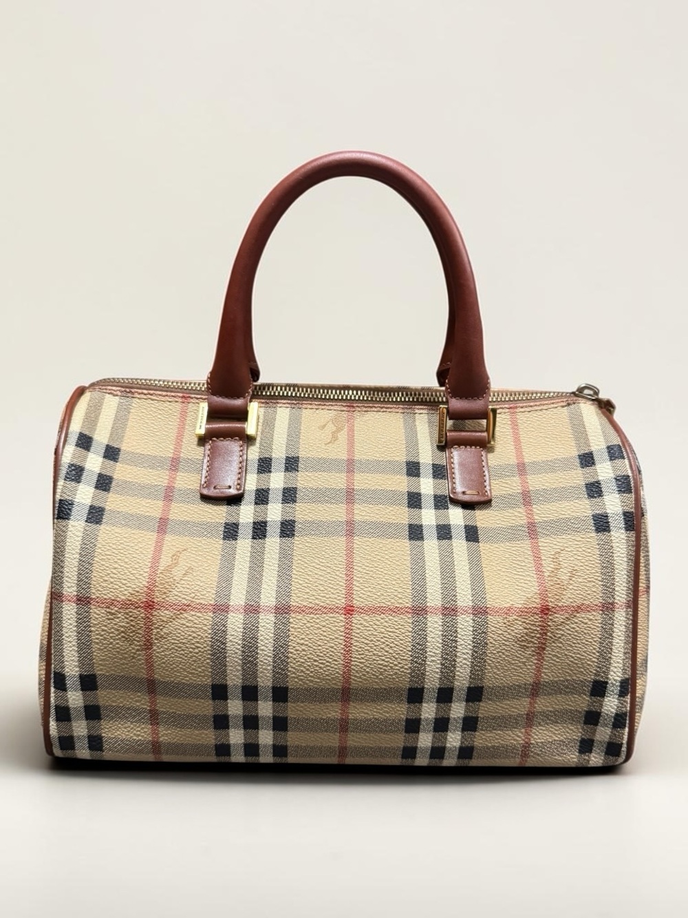 Burberry Haymarket Check Boston Bag / Beige Brown